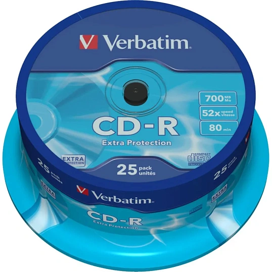 Носители информации CD-R, 52x, Verbatim Extra Protection, Cake/25, 43432