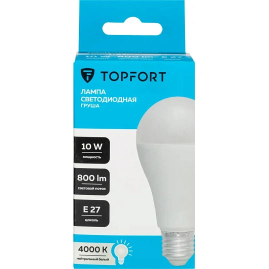 Лампа светодиодная Topfort E27 10W 4000K груша