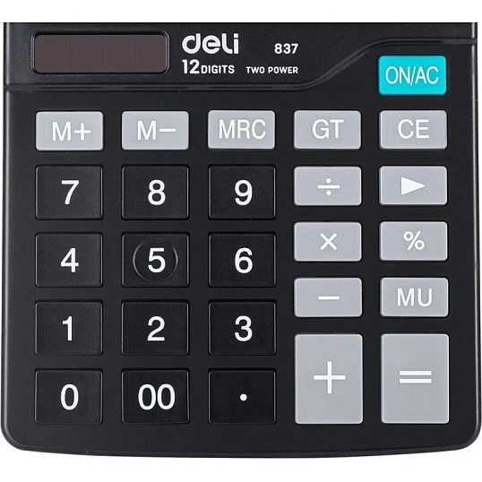 Калькулятор настольный КОМП. Deli E837, 12-р, дв.пит., 148x120мм, черный