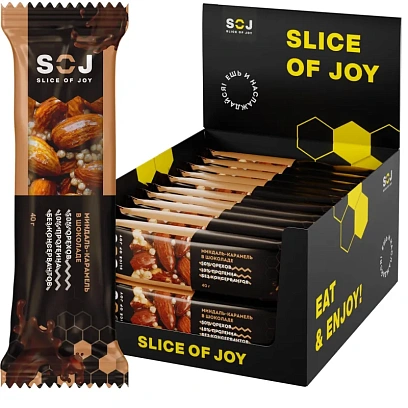 Батончик SOJ ореховый со сливочно-карамел вкус миндаль-карамель 40г 20шт/уп