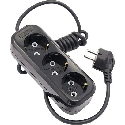 Удлинитель LUX У3-Е-05 3-местный с з/к, 250В 16А, 5м, черный
