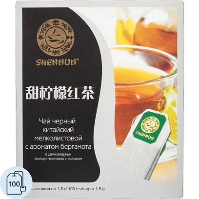 Чай Shennun черный с ароматом бергамота, 100пак 1903