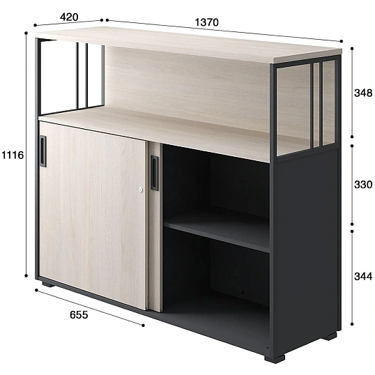 Шкаф-купе Комус Мебель К-Loft 241Н042 1370х420х1116 дуб скандин/графит