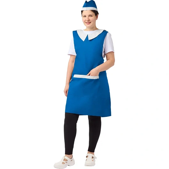 Фартук сарафан Маркет Профи с пилоткой всеразмерный цв. вас/бел