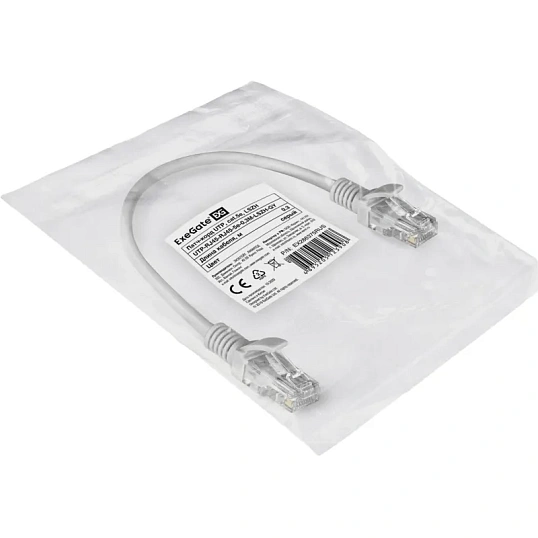 Патч-корд ExeGate UTP-RJ45-RJ45-5e-0,3M-LSZH-GY, cat.5e, 0.3м <EX286375RUS