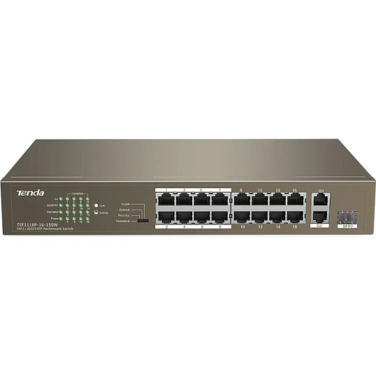 Коммутатор Tenda TEF1118P-16-150W PoE (130W) SFPx1 L2