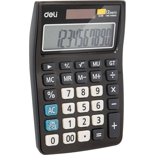 Калькулятор настольный КОМП. Deli E1238, 12-р, дв.пит., 145х105мм, серый