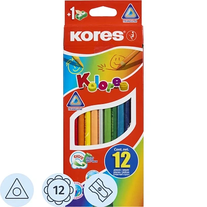 Карандаши цветные 12цв 3-гран,точилка Kores 93312.01