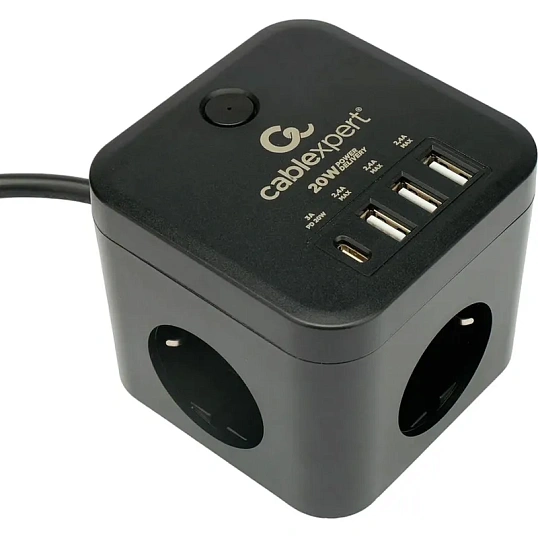 Сетевой фильтр Cablexpert Cube 3р/1,5м, 10А, 3xUSB,черный(CUBE-3-CU3-B-1.5)