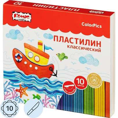 Пластилин клас.Комус Класс(№1 School) ColorPics набор 10 цв 200 г со стеком