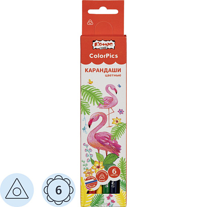 Карандаши цветные 6 цветов 3-гран Комус Класс ColorPics, трехгранные