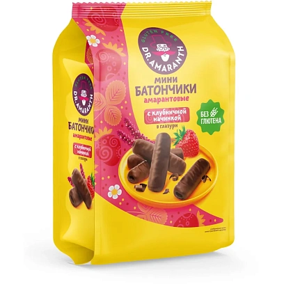 Батончик мини Dr.Amaranth с клубничной начинкой в глазури без глютена 100г
