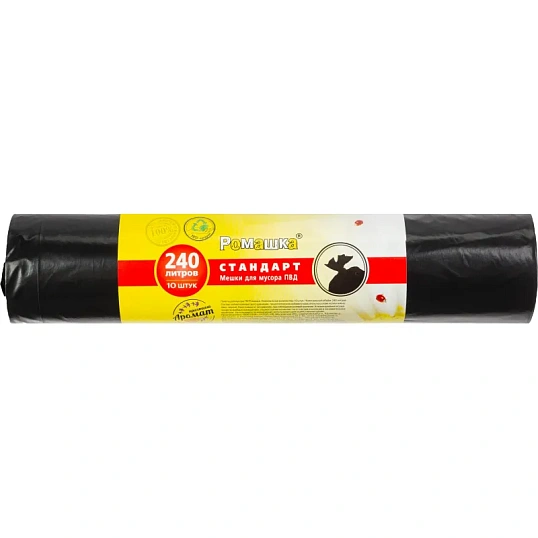 Мешки для мусора ПВД 240л 30мкм 10шт/рул черн 90х130см Стандарт