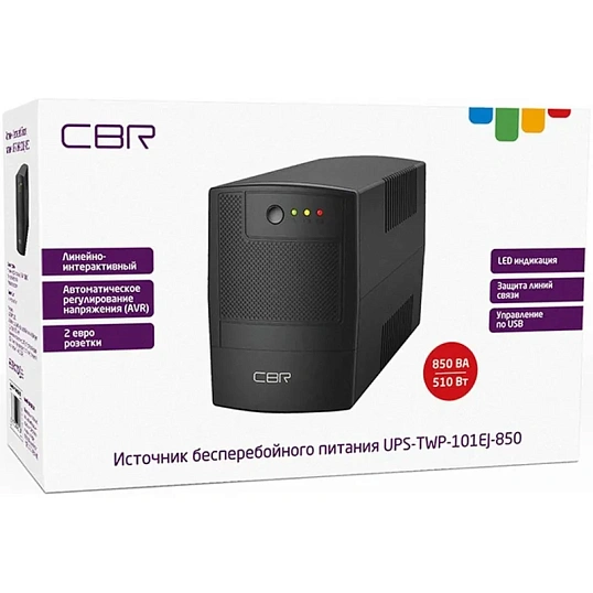 ИБП CBR лин-инт.  850VA/510W, Schuko CEE 7x2 [UPS-TWP-101EJ-850