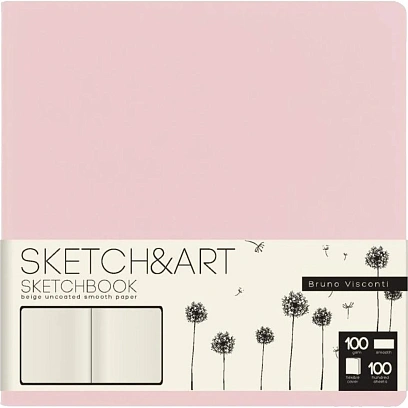 Скетчбук S&A ZEFIR 145х145 100л БЕЖ 100г книж.перепл.мягк.розовый 1-506/04