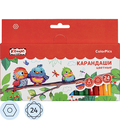 Карандаши цветные 24 цв/наб 6-гран №1School/Комус Класс ColorPics кртк,88мм