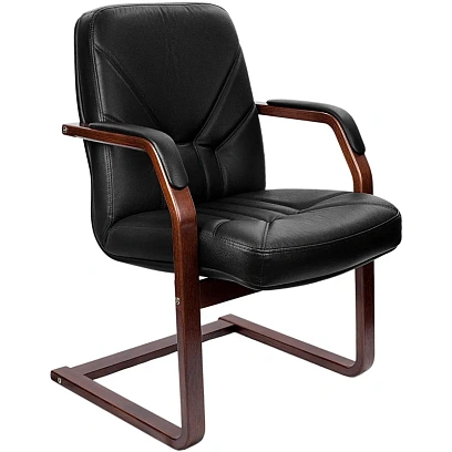 Конференц-кресло VERONA С с низ спинкой на полозьях ч.кожа+к/з/т.орех