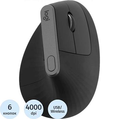 Мышь компьютерная Logitech MX Vertical черн.4000dpi BT/R USB 4b(910-005451)