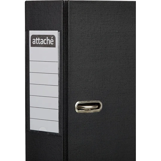 Папка-регистратор 75мм Attache, А4, черная, ПБП2, метал. угол, карман.кор