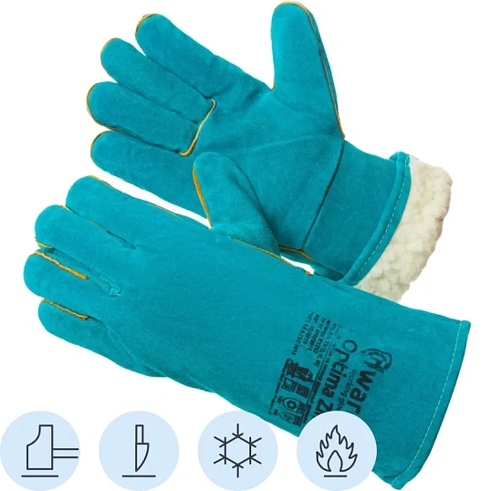 Краги спилковые пятипалые Gward Optima Zima XY253 зеленые утеплен (6пар/уп)