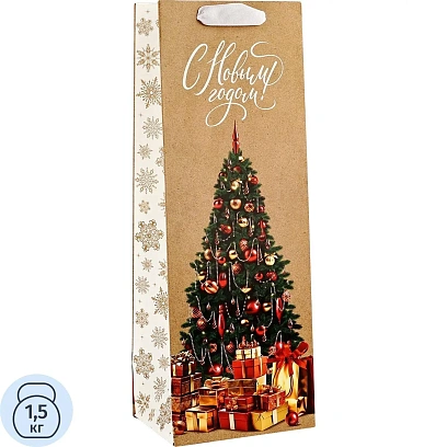 Пакет под бутылку 'Новогодние подарки', елка, 13 x 36 x 10 см  10350651 НГ