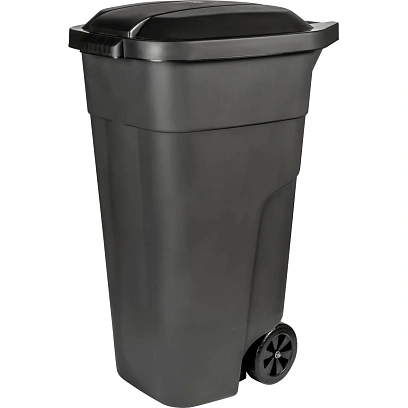 Контейнер-бак мусорный пластик серый, на колесах 110л_PT9957СЕР-1РS