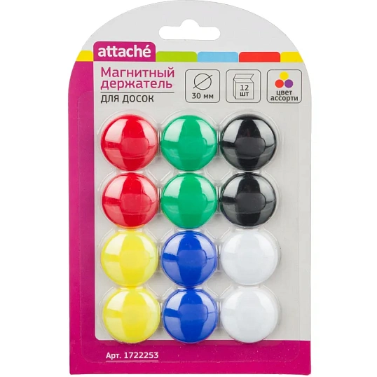 Магнитный держатель Attache для досок 30 мм, 12 шт/уп ассорти