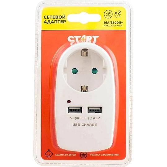 Переходник для розеток с USB портом СТАРТ С/А SA 1-ZD-2USB 10/60