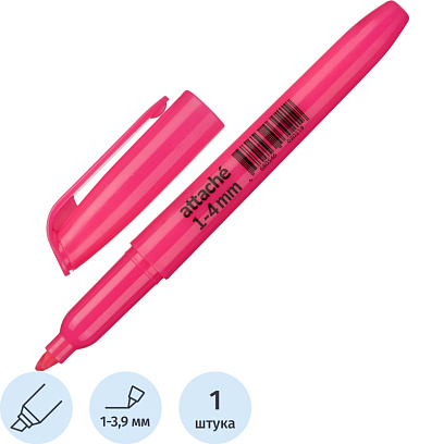 Маркер текстовыделитель розовый 1-3,9мм Attache