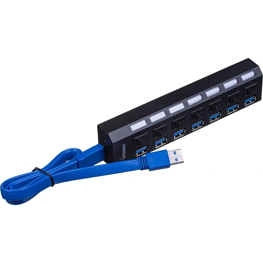 Разветвитель USB  HS006 выключатель/USB 3.0x7/черный