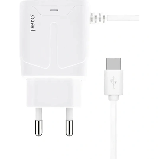 Зарядное устройство сетевое PERO TC04 1USB 2.1A + TYPE-C CABLE белый