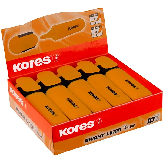 Маркер текстовыделитель Kores BRIGHT LINER PLUS, скош нак, 0.5-5 мм,оранж