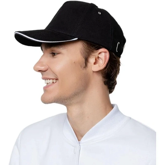 Бейсболка Classic, черная с белым кантом