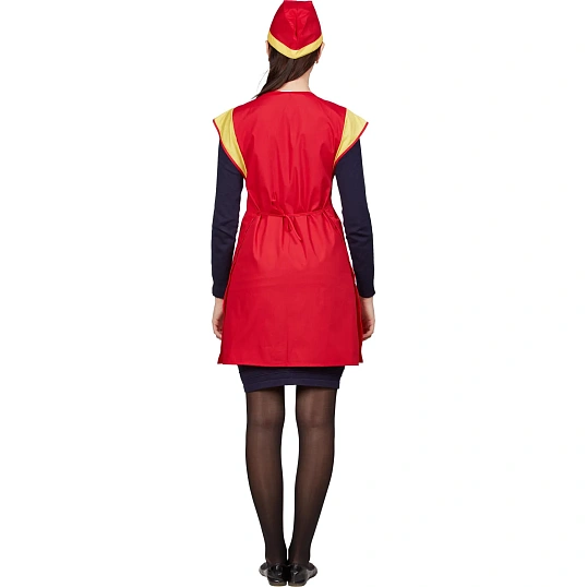 Фартук сарафан для торговли с пилоткой всеразмерный красный