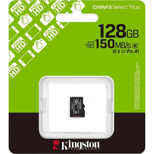 Карта памяти Kingston micro SDXC,128GB,Canvas Select Plus,150MB/s,без адапт