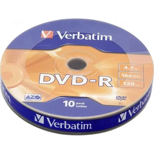 Носители информации DVD-R Verbatim 4.7Gb 16x bulk 10шт/уп (43729)