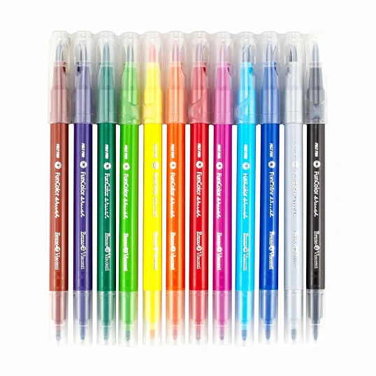 Фломастеры КИСТОЧКИ ДВУСТОРОННИЕ FUNCOLOR 12цв,в пластиковом пенале 32-0047