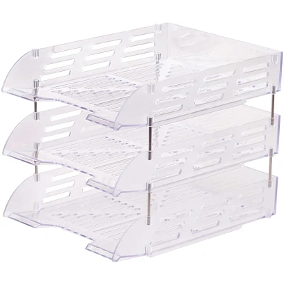 Лоток горизонтальный для бумаг Attache 3шт/наб на металл стерж прозрачный