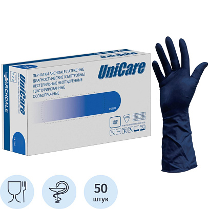 Перчатки латексные н/с, н/о UNICARE р.L (25пар/уп),ПС