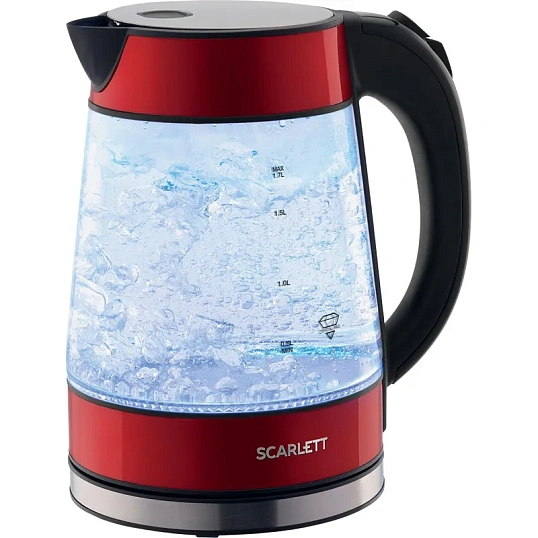 Чайник электрический SCARLETT SC-EK27G79, стекло, 2200Вт, 1.7л, красный