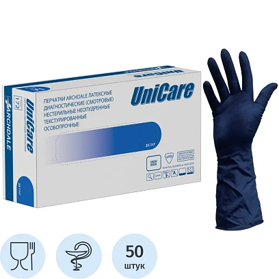 Перчатки латексные н/с, н/о UNICARE р.S (25пар/уп),ПС
