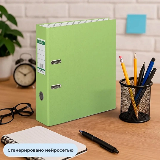 Папка-регистратор ECONOMY PLUS 80мм, лайм, ПБП1, карм.кор.,мет.уг