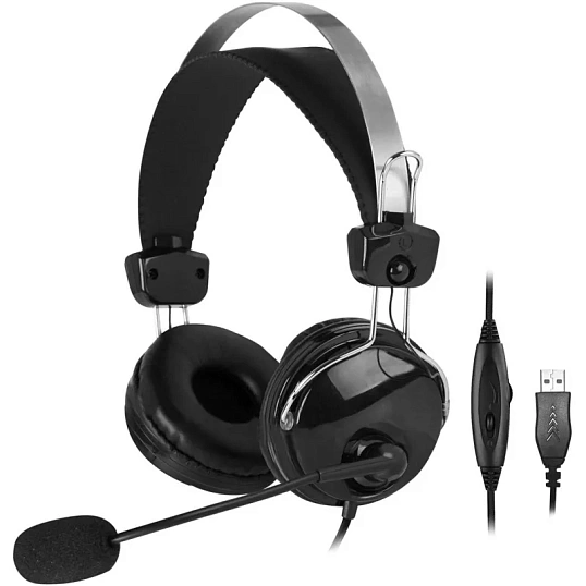 Гарнитура A4Tech (HU-7P) черный 2м накладные USB