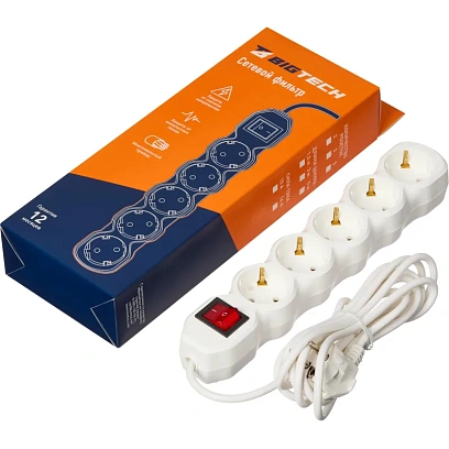 Сетевой фильтр BigTech ST510-3-W(5р/3м/10А/2,2кВт/3х0,75 мм2/белый)