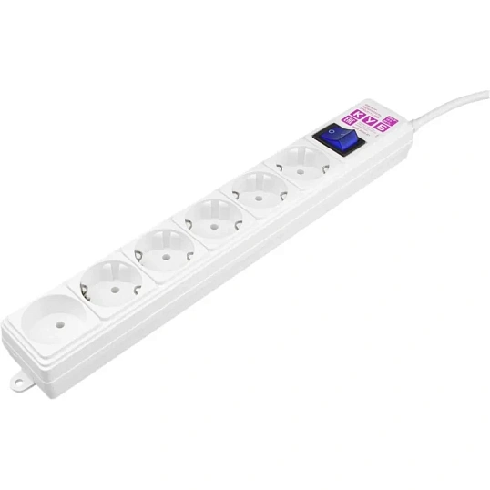 Сетевой фильтр Power Cube 5м, 6р белый 16А/3,5кВт (3x1,5)(SPG6-А2)
