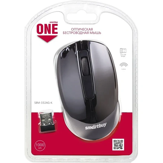 Мышь компьютерная Smartbuy ONE 332 черная WLS (SBM-332AG-K)/60