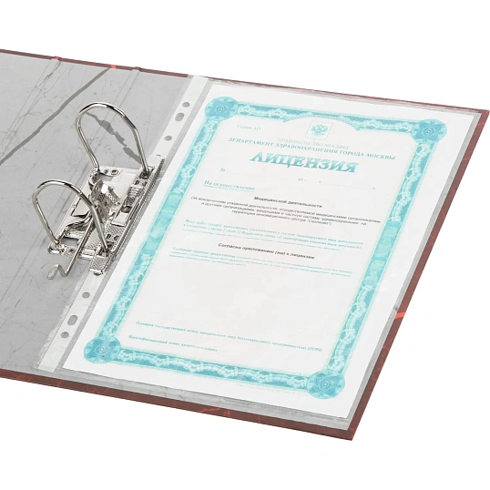 Папка-регистратор 75мм  нов мрам А4 красн бум/бум б/мет угол