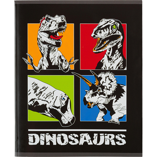 Тетрадь общая А5 48л №1School Dinosaurs,клет,скреп, ВД-лак