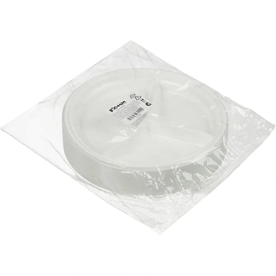 Тарелка одноразовая d-205мм, 3-х секционная белая, ПС 100шт/уп