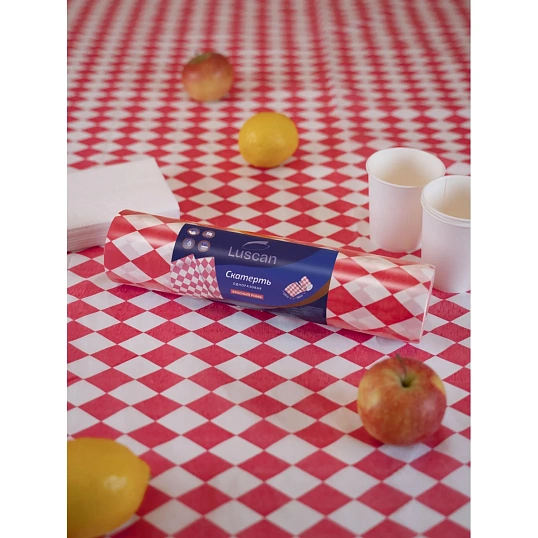 Скатерть одноразовая Luscan, 120х200см 6шт/рулон, красный ромб